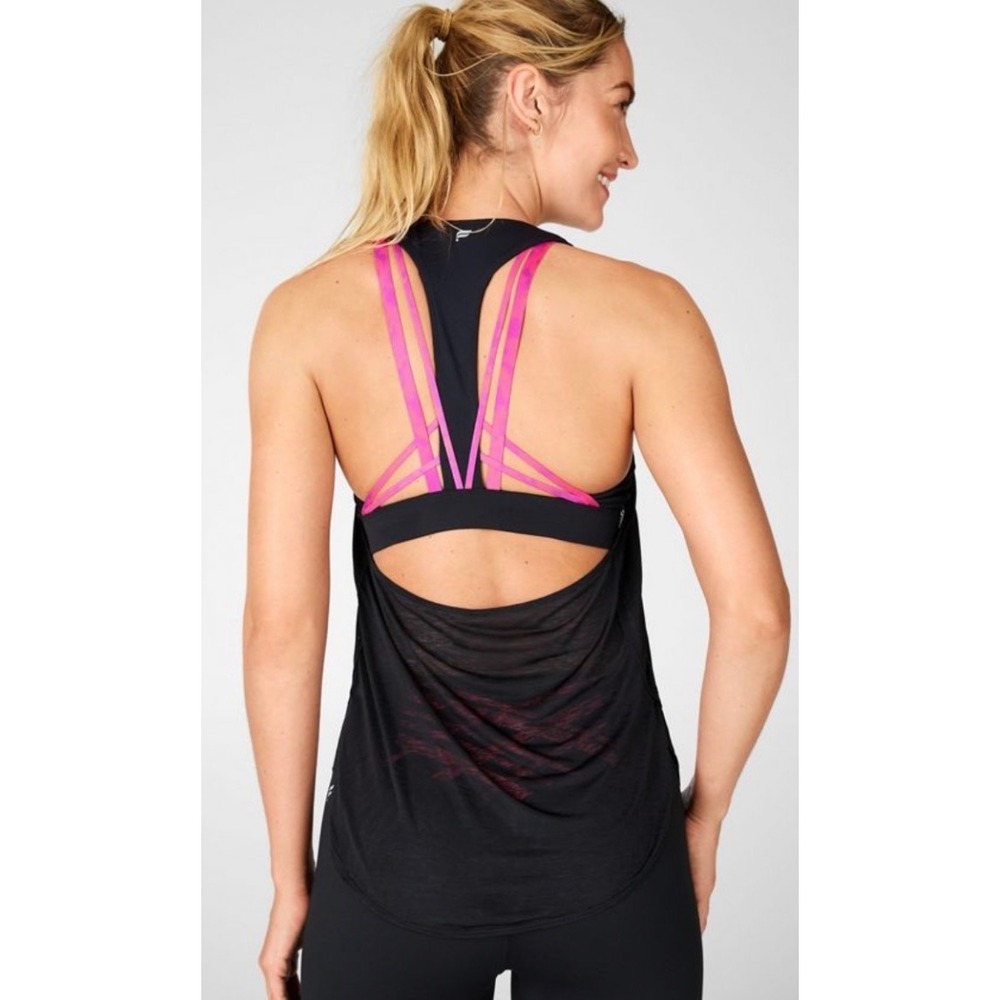Fabletics Kessler Built In Bra Tank Womens S Black Pink Strappy Racerback NWT